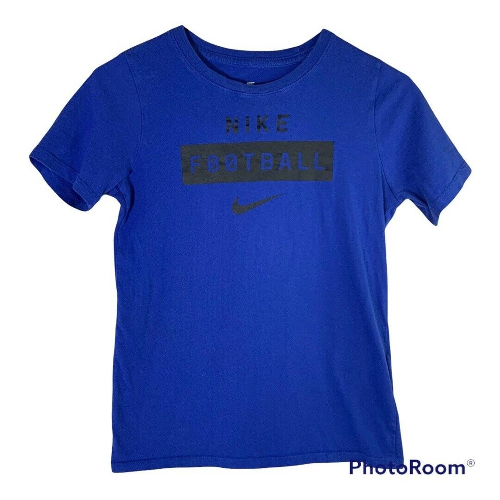 Nike Boys Blue Nike Swoosh Football T-Shirt (Size Medium)